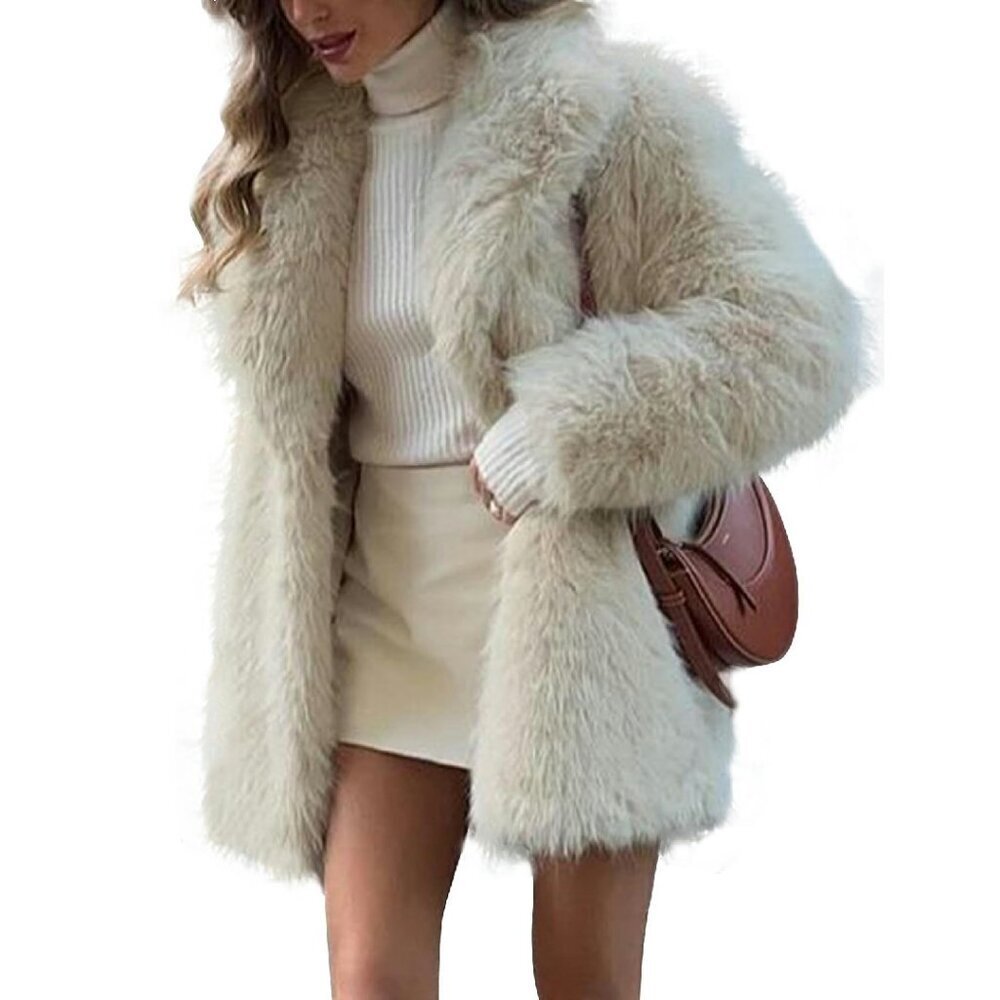 Mid-Length Faux Fur Coat Winter Jacket Fluffy Parka Women's Outerwear